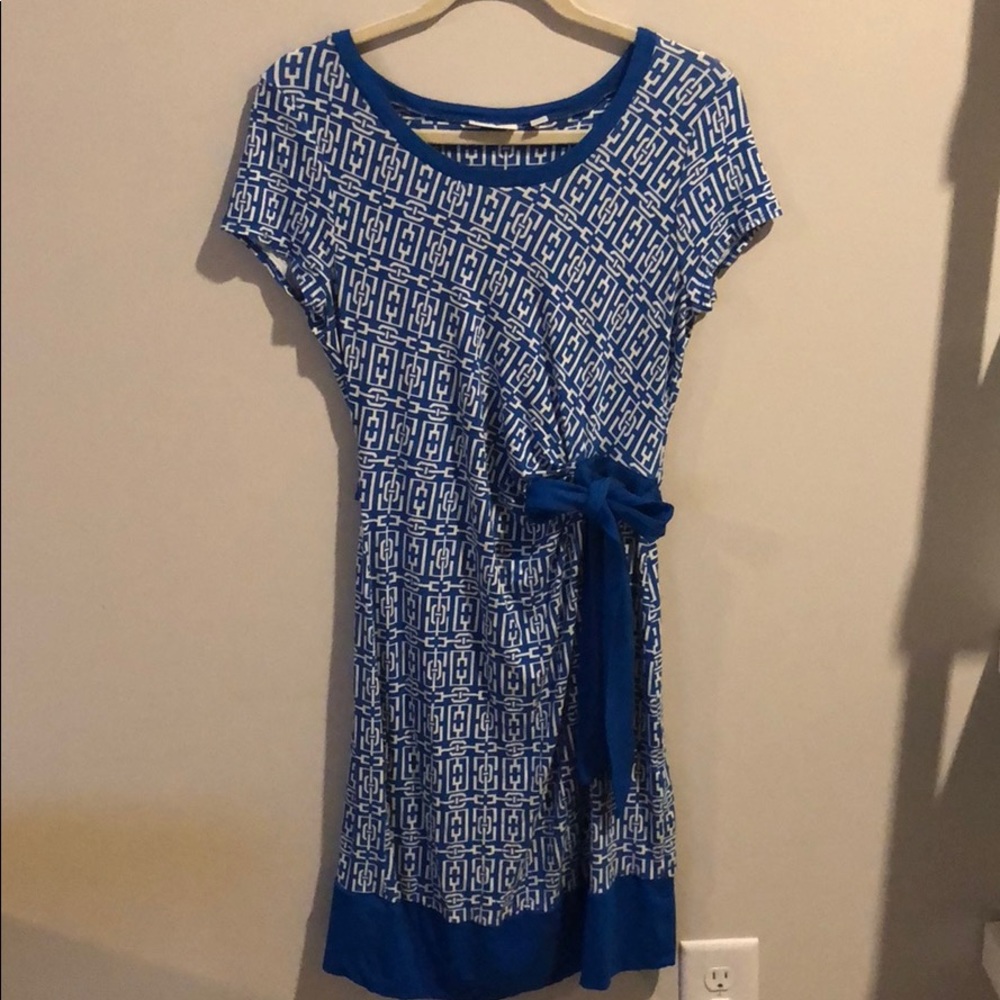 New York & Co. Royal Blue Geometric Pattern Dress
